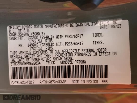 ✅ 2023 Toyota Tacoma SR • VIN: 3TMCZ5AN9PM626034 • Lot: 69316375. Listed on Copart with 35,131 mi. Free auction sales archive from the USA and detailed vehicle history report at DreamBid. Image 13.