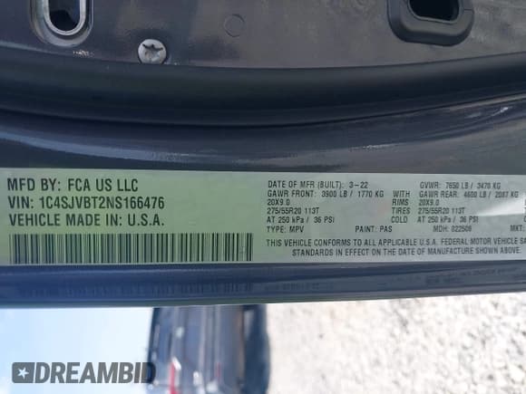 ✅ 2022 Jeep Wagoneer Series II • VIN: 1C4SJVBT2NS166476 • Lot: 42132201. Listed on IAAI with 32,637 mi. Free auction sales archive from the USA and detailed vehicle history report at DreamBid. Image 9.