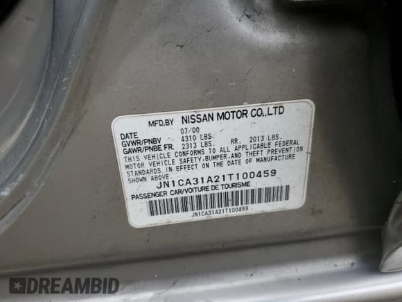 ✅ 2001 Nissan Maxima SE • VIN: JN1CA31A21T100459 • Lot: 80755265. Listed on Copart with 105,279 mi. Free auction sales archive from the USA and detailed vehicle history report at DreamBid. Image 12.