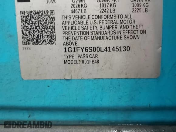 ✅ 2020 Chevrolet Bolt EV LT • VIN: 1G1FY6S00L4145130 • Лот: 88489835. Опубликован ранее на Copart с пробегом 52 356 миль. Бесплатный доступ к архиву аукционных продаж из США и подробный отчёт об истории автомобиля на DreamBid. Изображение 12.