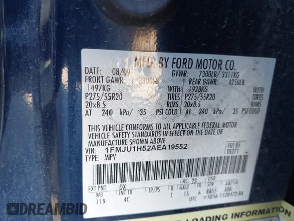 ✅ 2010 Ford Expedition Eddie Bauer • VIN: 1FMJU1H52AEA19552 • Lot: 43594251. Listed on IAAI with 121,352 mi. Free auction sales archive from the USA and detailed vehicle history report at DreamBid. Image 9.