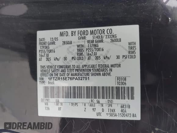 ✅ 2006 Ford Ranger XL • VIN: 1FTZR15E76PA52751 • Lot: 43775570. Listed on IAAI with 136,666 mi. Free auction sales archive from the USA and detailed vehicle history report at DreamBid. Image 9.