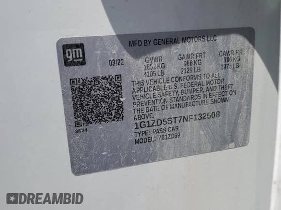 2022 Chevrolet Malibu LT с VIN 1G1ZD5ST7NF132508, выставлен на аукционе Copart как лот 66374055 с пробегом 70 849 миль миль и Списание • Salvage title. История ставок и продаж доступна на DreamBid. Изображение 12.