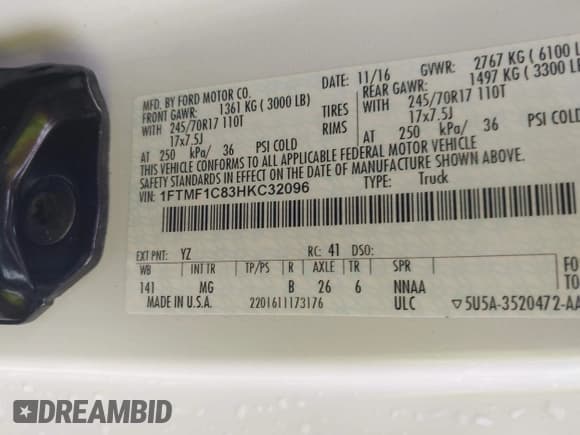 ✅ 2017 Ford F-150 XL • VIN: 1FTMF1C83HKC32096 • Лот: 43270446. Опубликован ранее на IAAI с пробегом 207 469 миль. Бесплатный доступ к архиву аукционных продаж из США и подробный отчёт об истории автомобиля на DreamBid. Изображение 9.