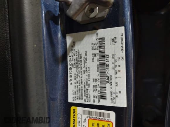 ✅ 2019 Ford Fusion SE • VIN: 3FA6P0HD6KR164231 • Lot: 41732817. Listed on IAAI with 93,172 mi. Free auction sales archive from the USA and detailed vehicle history report at DreamBid. Image 9.