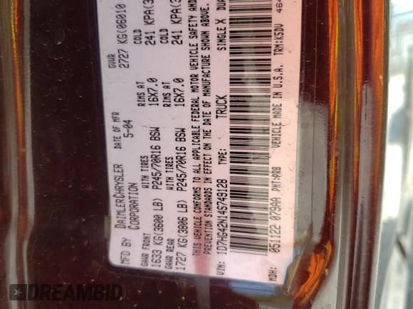 ✅ 2004 Dodge Dakota SLT • VIN: 1D7HG42N14S749128 • Lot: 60733654. Listed on Copart with 101,249 mi. Free auction sales archive from the USA and detailed vehicle history report at DreamBid. Image 12.