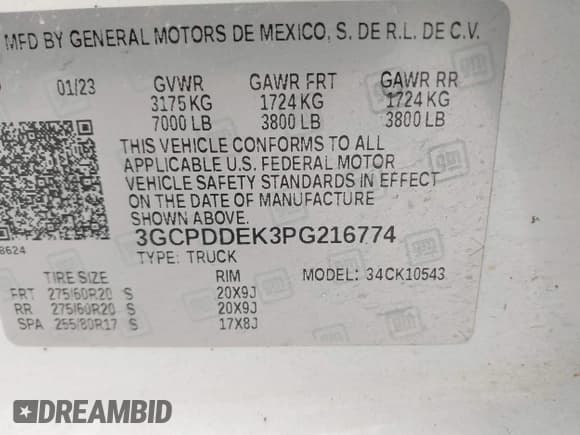 ✅ 2023 Chevrolet Silverado 1500 LT • VIN: 3GCPDDEK3PG216774 • Lot: 42944038. Listed on IAAI with 79,255 mi. Free auction sales archive from the USA and detailed vehicle history report at DreamBid. Image 9.