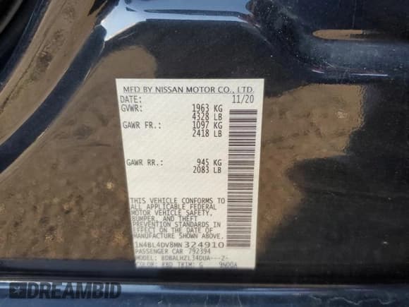 ✅ 2021 Nissan Altima SV • VIN: 1N4BL4DV8MN324910 • Lot: 68433905. Wystawiony na Copart z przebiegiem 77 737 mil. Bezpłatny archiwum sprzedaży aukcyjnych z USA i szczegółowy raport historii pojazdu na DreamBid. Zdjęcie 13.