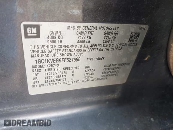 ✅ 2015 Chevrolet Silverado 2500HD LT • VIN: 1GC1KVEG9FF527686 • Lot: 42061516. Listed on IAAI with 248,855 mi. Free auction sales archive from the USA and detailed vehicle history report at DreamBid. Image 9.