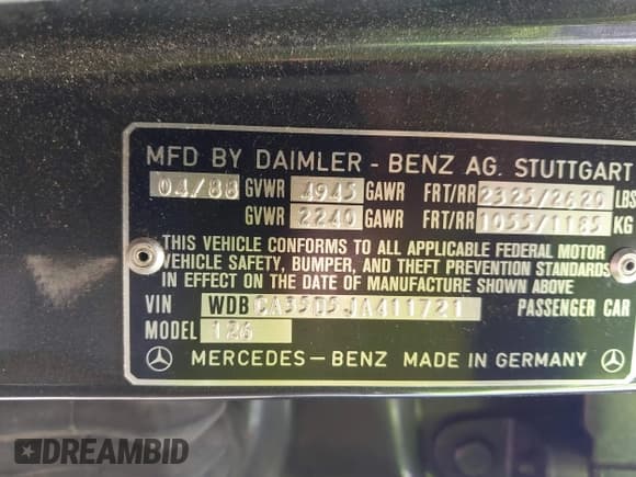 ✅ 1988 Mercedes-Benz 420 SEL • VIN: WDBCA35D5JA411721 • Лот: 42546702. Опубликован ранее на IAAI с пробегом 154 138 миль. Бесплатный доступ к архиву аукционных продаж из США и подробный отчёт об истории автомобиля на DreamBid. Изображение 9.