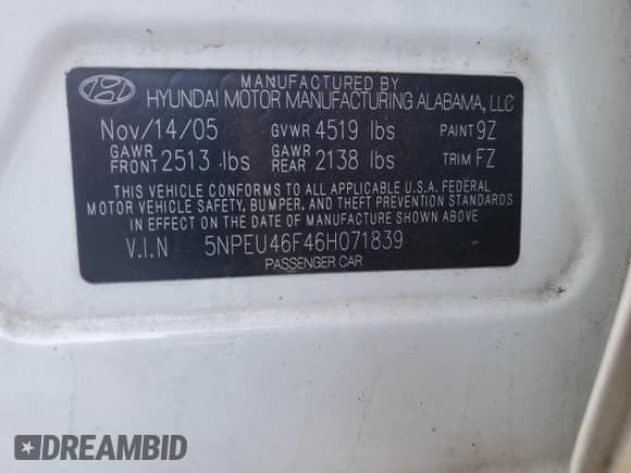 ✅ 2006 Hyundai Sonata GLS • VIN: 5NPEU46F46H071839 • Лот: 86827214. Опубликован ранее на Copart с пробегом 241 482 миль. Бесплатный доступ к архиву аукционных продаж из США и подробный отчёт об истории автомобиля на DreamBid. Изображение 12.