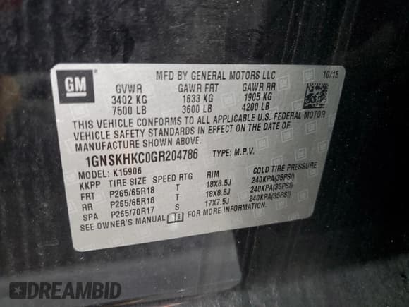 ✅ 2016 Chevrolet Suburban LT • VIN: 1GNSKHKC0GR204786 • Lot: 90288495. Wystawiony na Copart z przebiegiem 163 368 mil. Bezpłatny archiwum sprzedaży aukcyjnych z USA i szczegółowy raport historii pojazdu na DreamBid. Zdjęcie 13.