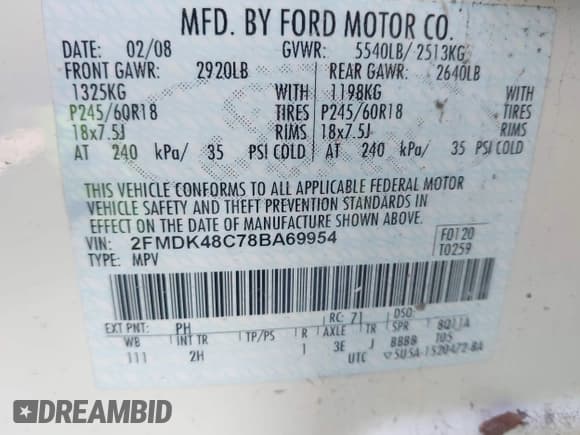 ✅ 2008 Ford Edge SEL • VIN: 2FMDK48C78BA69954 • Lot: 43806779. Wystawiony na IAAI z przebiegiem 110 009 mil. Bezpłatny archiwum sprzedaży aukcyjnych z USA i szczegółowy raport historii pojazdu na DreamBid. Zdjęcie 9.