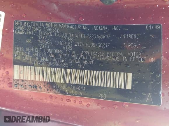 ✅ 2019 Toyota Sienna Limited • VIN: 5TDYZ3DC3KS999695 • Lot: 43572648. Wystawiony na IAAI z przebiegiem 247 498 mil. Bezpłatny archiwum sprzedaży aukcyjnych z USA i szczegółowy raport historii pojazdu na DreamBid. Zdjęcie 9.