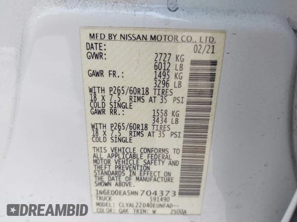 ✅ 2021 Nissan Frontier SV • VIN: 1N6ED0EA5MN704373 • Lot: 42774473. Listed on IAAI with 133,915 mi. Free auction sales archive from the USA and detailed vehicle history report at DreamBid. Image 9.