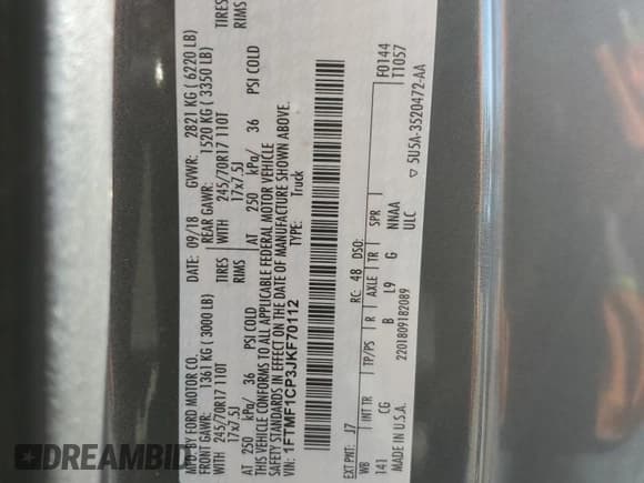 ✅ 2018 Ford F-150 XL • VIN: 1FTMF1CP3JKF70112 • Lot: 85824395. Wystawiony na Copart z przebiegiem 100 851 mil. Bezpłatny archiwum sprzedaży aukcyjnych z USA i szczegółowy raport historii pojazdu na DreamBid. Zdjęcie 12.