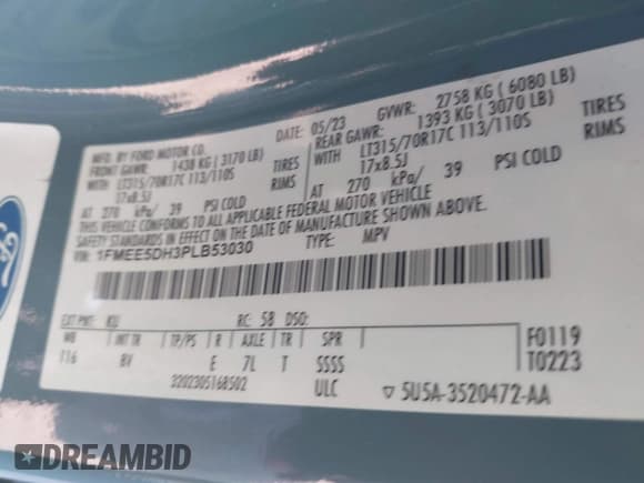 ✅ 2023 Ford Bronco • VIN: 1FMEE5DH3PLB53030 • Лот: 41485605. Опубликован ранее на IAAI с пробегом 38 808 миль. Бесплатный доступ к архиву аукционных продаж из США и подробный отчёт об истории автомобиля на DreamBid. Изображение 9.