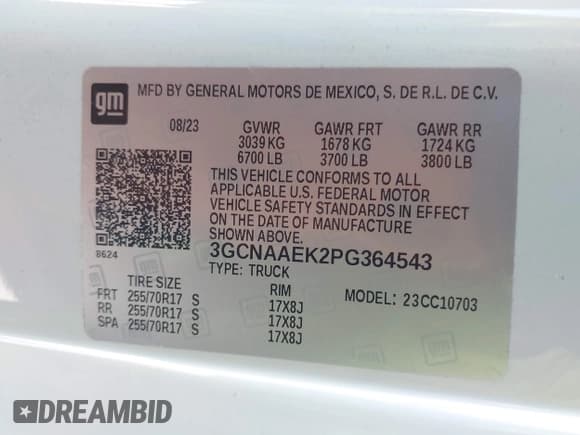 ✅ 2023 Chevrolet Silverado 1500 Work Truck • VIN: 3GCNAAEK2PG364543 • Lot: 43473974. Wystawiony na IAAI z przebiegiem 171 578 mil. Bezpłatny archiwum sprzedaży aukcyjnych z USA i szczegółowy raport historii pojazdu na DreamBid. Zdjęcie 9.