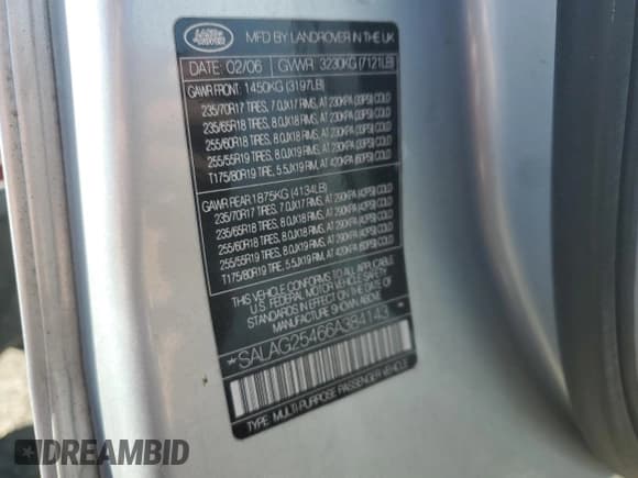 ✅ 2006 Land Rover LR3 HSE • VIN: SALAG25466A384143 • Lot: 72863514. Listed on Copart with 180,918 mi. Free auction sales archive from the USA and detailed vehicle history report at DreamBid. Image 12.