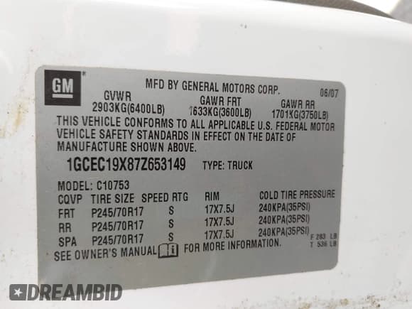 ✅ 2007 Chevrolet Silverado 1500 Work Truck • VIN: 1GCEC19X87Z653149 • Лот: 42849538. Опубликован ранее на IAAI с пробегом 195 129 миль. Бесплатный доступ к архиву аукционных продаж из США и подробный отчёт об истории автомобиля на DreamBid. Изображение 9.