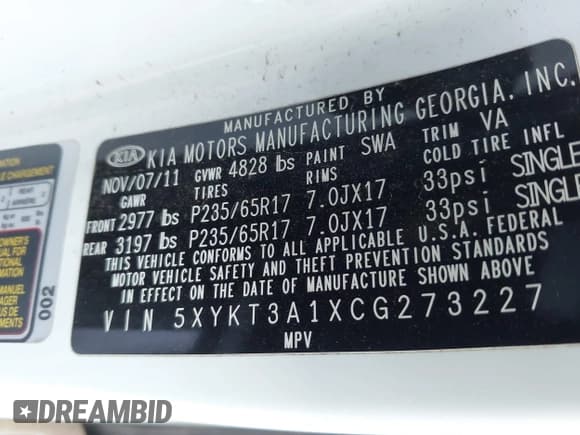 ✅ 2012 Kia Sorento LX • VIN: 5XYKT3A1XCG273227 • Lot: 43086955. Listed on IAAI with 106,630 mi. Free auction sales archive from the USA and detailed vehicle history report at DreamBid. Image 9.