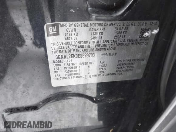 ✅ 2014 Chevrolet Captiva Sport LS • VIN: 3GNAL2EK0ES629783 • Lot: 41508998. Wystawiony na IAAI z przebiegiem 122 797 mil. Bezpłatny archiwum sprzedaży aukcyjnych z USA i szczegółowy raport historii pojazdu na DreamBid. Zdjęcie 9.