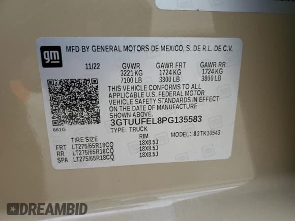 ✅ 2023 GMC Sierra 1500 AT4X • VIN: 3GTUUFEL8PG135583 • Лот: 88437555. Опубликован ранее на Copart с пробегом 26 685 миль. Бесплатный доступ к архиву аукционных продаж из США и подробный отчёт об истории автомобиля на DreamBid. Изображение 12.