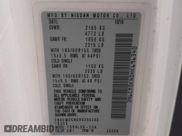 ✅ 2017 Nissan NV200 SV • VIN: 3N6CM0KN0HK696340 • Lot: 43528617. Listed on IAAI with 126,558 mi. Free auction sales archive from the USA and detailed vehicle history report at DreamBid. Image 9.