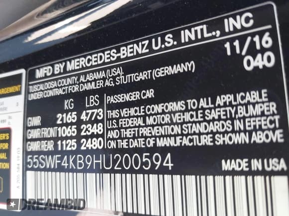 ✅ 2017 Mercedes-Benz C 300 • VIN: 55SWF4KB9HU200594 • Lot: 42695486. Listed on IAAI with 104,899 mi. Free auction sales archive from the USA and detailed vehicle history report at DreamBid. Image 9.