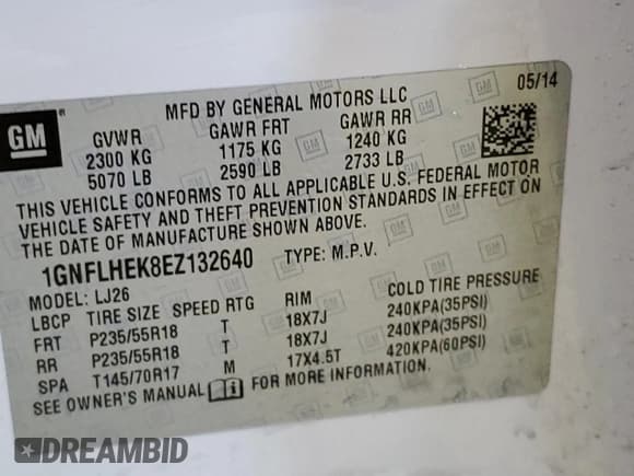 ✅ 2014 Chevrolet Equinox LTZ • VIN: 1GNFLHEK8EZ132640 • Lot: 65620315. Wystawiony na Copart z przebiegiem 133 286 mil. Bezpłatny archiwum sprzedaży aukcyjnych z USA i szczegółowy raport historii pojazdu na DreamBid. Zdjęcie 14.