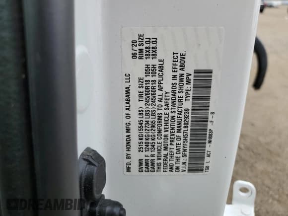 ✅ 2020 Honda Pilot EX-L • VIN: 5FNYF5H57LB029239 • Lot: 90095175. Wystawiony na Copart z przebiegiem 54 866 mil. Bezpłatny archiwum sprzedaży aukcyjnych z USA i szczegółowy raport historii pojazdu na DreamBid. Zdjęcie 13.