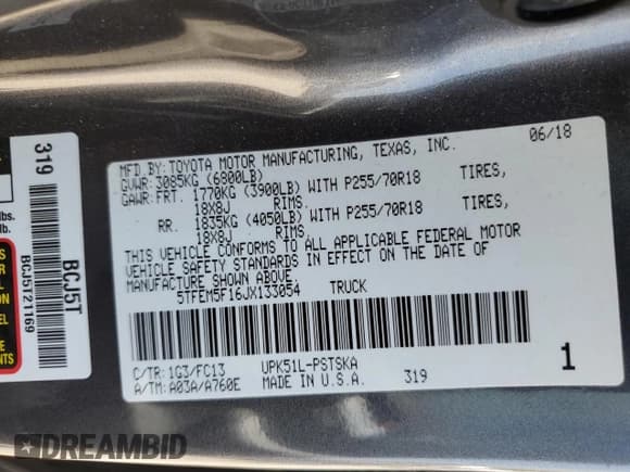 ✅ 2018 Toyota Tundra SR5 • VIN: 5TFEM5F16JX133054 • Лот: 53459035. Опубликован ранее на Copart с пробегом 74 317 миль. Бесплатный доступ к архиву аукционных продаж из США и подробный отчёт об истории автомобиля на DreamBid. Изображение 12.