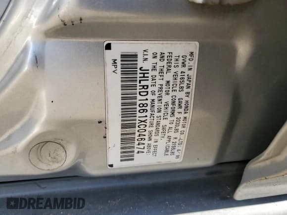 ✅ 1999 Honda CR-V EX • VIN: JHLRD1861XC046474 • Lot: 89872965. Listed on Copart with 198,567 mi. Free auction sales archive from the USA and detailed vehicle history report at DreamBid. Image 13.