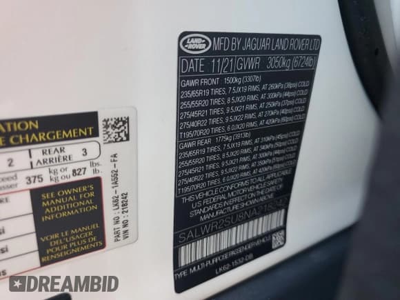 ✅ 2022 Land Rover Range Rover Sport HSE Silver Edition • VIN: SALWR2SU8NA218242 • Lot: 90743375. Wystawiony na Copart z przebiegiem 34 993 mil. Bezpłatny archiwum sprzedaży aukcyjnych z USA i szczegółowy raport historii pojazdu na DreamBid. Zdjęcie 13.