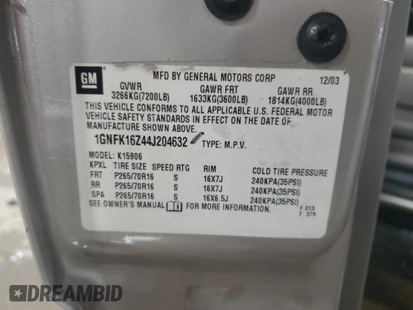 ✅ 2004 Chevrolet Suburban LT • VIN: 1GNFK16Z44J204632 • Лот: 78125794. Опубликован ранее на Copart с пробегом 136 072 миль. Бесплатный доступ к архиву аукционных продаж из США и подробный отчёт об истории автомобиля на DreamBid. Изображение 15.