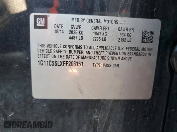 ✅ 2015 Chevrolet Malibu LT • VIN: 1G11C5SLXFF206151 • Lot: 90484955. Listed on Copart with 209,242 mi miles. Access the free auction sales archive from the USA and view a detailed vehicle history report at DreamBid. Image 12.