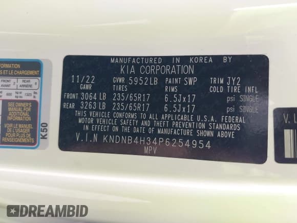 ✅ 2023 Kia Carnival LX • VIN: KNDNB4H34P6254954 • Lot: 42033166. Listed on IAAI with 42,151 mi. Free auction sales archive from the USA and detailed vehicle history report at DreamBid. Image 9.