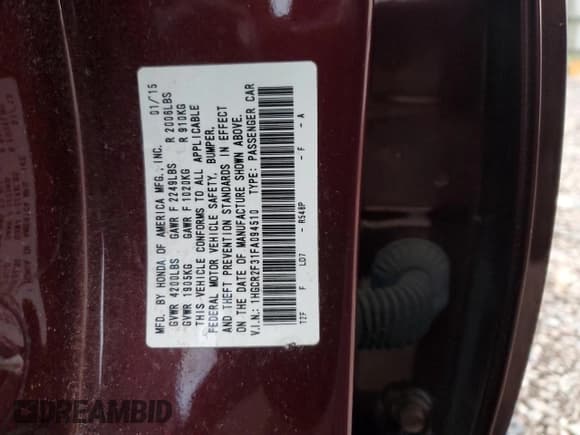 ✅ 2015 Honda Accord LX • VIN: 1HGCR2F31FA094510 • Lot: 93388835. Listed on Copart with 169,531 mi. Free auction sales archive from the USA and detailed vehicle history report at DreamBid. Image 12.