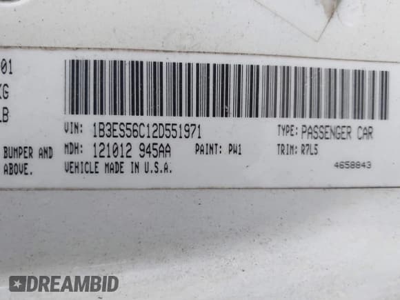 ✅ 2002 Dodge Neon ES • VIN: 1B3ES56C12D551971 • Lot: 43820328. Listed on IAAI with 220,000 mi. Free auction sales archive from the USA and detailed vehicle history report at DreamBid. Image 9.