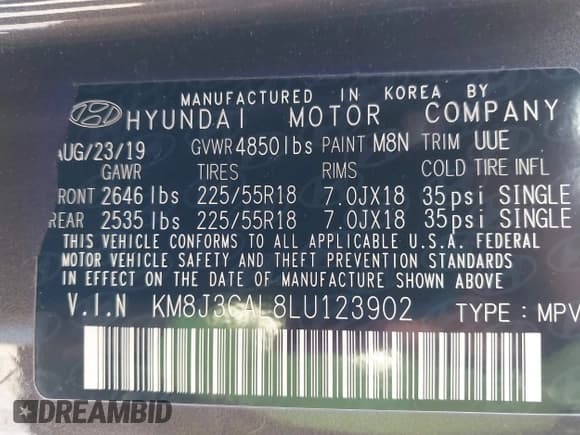 ✅ 2020 Hyundai Tucson Ultimate • VIN: KM8J3CAL8LU123902 • Lot: 43414445. Listed on IAAI with 62,636 mi. Free auction sales archive from the USA and detailed vehicle history report at DreamBid. Image 9.