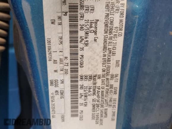 ✅ 2012 Ford Focus SE • VIN: 1FAHP3F28CL195928 • Lot: 56401745. Listed on Copart with 192,779 mi. Free auction sales archive from the USA and detailed vehicle history report at DreamBid. Image 12.