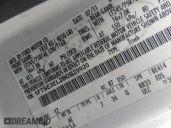 ✅ 2011 Ford Econoline Cargo Commercial • VIN: 1FTSE3EL2BDB29920 • Lot: 41846856. Wystawiony na IAAI z przebiegiem 295 174 mil. Bezpłatny archiwum sprzedaży aukcyjnych z USA i szczegółowy raport historii pojazdu na DreamBid. Zdjęcie 9.
