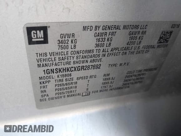 ✅ 2016 Chevrolet Suburban LT • VIN: 1GNSKHKCXGR287692 • Lot: 43690293. Wystawiony na IAAI z przebiegiem 197 455 mil. Bezpłatny archiwum sprzedaży aukcyjnych z USA i szczegółowy raport historii pojazdu na DreamBid. Zdjęcie 9.