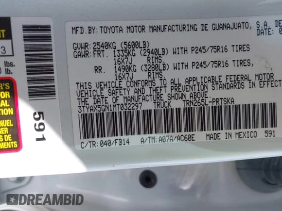 ✅ 2021 Toyota Tacoma SR • VIN: 3TYAX5GN1MT032297 • Lot: 42712393. Listed on IAAI with 58,825 mi. Free auction sales archive from the USA and detailed vehicle history report at DreamBid. Image 9.