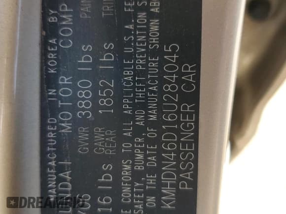 ✅ 2006 Hyundai Elantra GLS • VIN: KMHDN46D16U284045 • Lot: 61970865. Wystawiony na Copart z przebiegiem 138 672 mil. Bezpłatny archiwum sprzedaży aukcyjnych z USA i szczegółowy raport historii pojazdu na DreamBid. Zdjęcie 12.