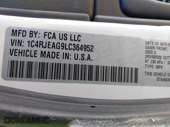 ✅ 2020 Jeep Grand Cherokee Altitude • VIN: 1C4RJEAG9LC364952 • Лот: 41837682. Опубликован ранее на IAAI с пробегом 56 067 миль. Бесплатный доступ к архиву аукционных продаж из США и подробный отчёт об истории автомобиля на DreamBid. Изображение 9.