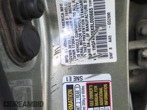 ✅ 2008 Honda Civic GX • VIN: 1HGFA465X8L000665 • Лот: 85499755. Опубликован ранее на Copart с пробегом 159 980 миль. Бесплатный доступ к архиву аукционных продаж из США и подробный отчёт об истории автомобиля на DreamBid. Изображение 12.