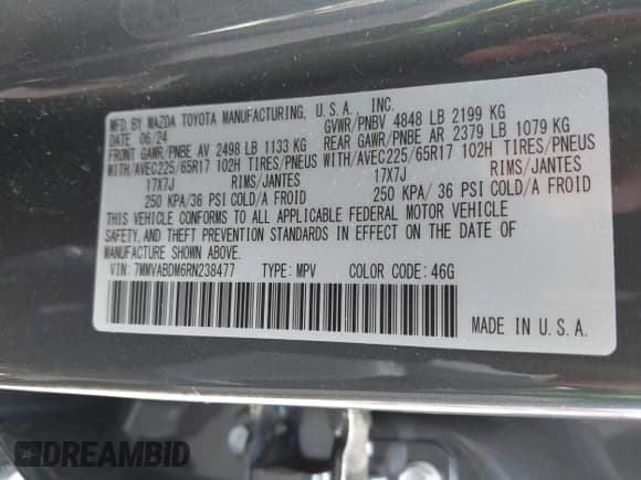 ✅ 2024 Mazda CX-50 S Premium • VIN: 7MMVABDM6RN238477 • Лот: 42720336. Опубликован ранее на IAAI с пробегом 6 319 миль. Бесплатный доступ к архиву аукционных продаж из США и подробный отчёт об истории автомобиля на DreamBid. Изображение 9.