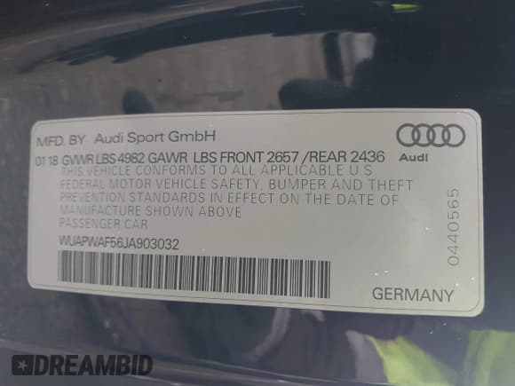 ✅ 2018 Audi RS 5 • VIN: WUAPWAF56JA903032 • Lot: 43246552. Listed on IAAI with 66,728 mi. Free auction sales archive from the USA and detailed vehicle history report at DreamBid. Image 9.
