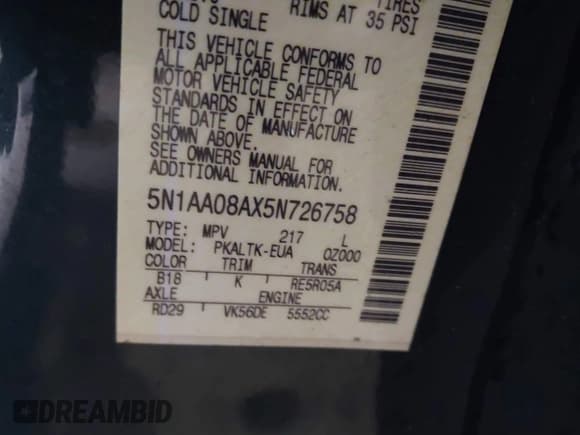 ✅ 2005 Nissan Armada SE • VIN: 5N1AA08AX5N726758 • Lot: 42903001. Listed on IAAI with 253,641 mi. Free auction sales archive from the USA and detailed vehicle history report at DreamBid. Image 9.